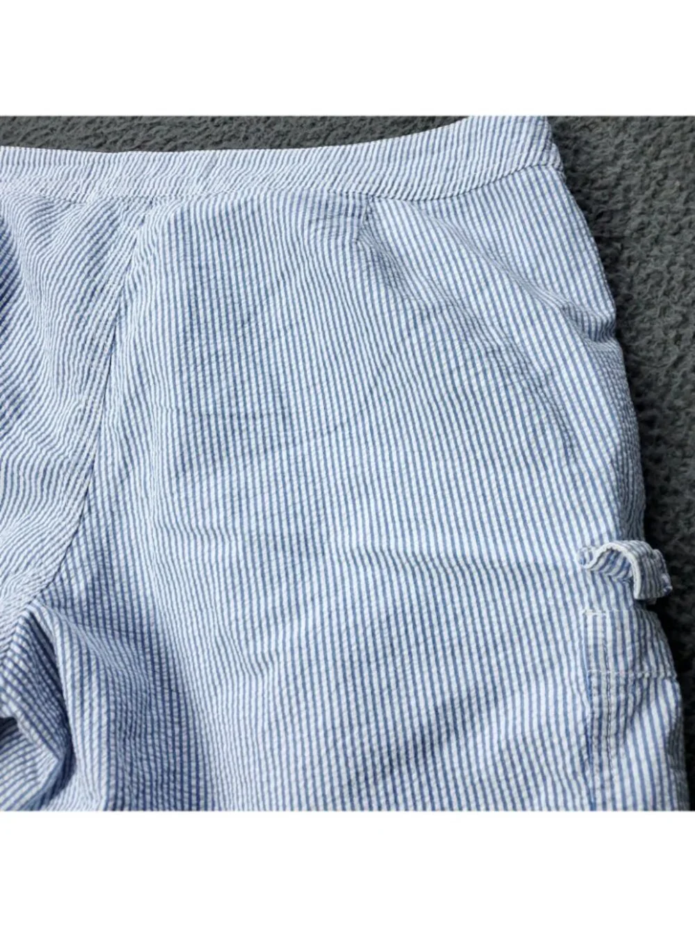 J Crew Seersucker Swim Shorts Mens 35 Cargo Striped Cotton Beach Board Trunks
